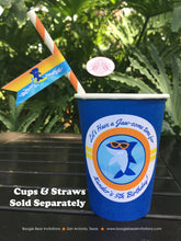 Load image into Gallery viewer, Surfer Shark Birthday Party Beverage Cups Paper Drink Birthday Pool Surf Blue Orange Swimming Surfing Boogie Bear Invitations Xander Theme