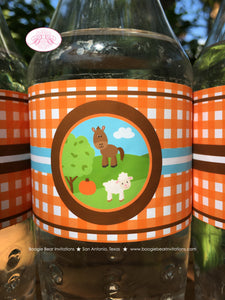 Fall Farm Animals Birthday Party Bottle Wraps Wrappers Cover Label Pumpkin Red Barn Country Petting Zoo Boogie Bear Invitations Hewitt Theme
