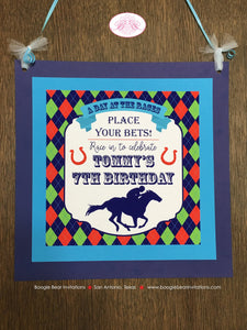 Horse Racing Birthday Party Door Banner Derby Argyle Boy Girl Kentucky Lucky Horseshoe Track Jockey Race Boogie Bear Invitations Tommy Theme