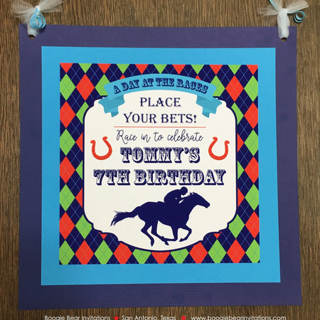 Horse Racing Birthday Party Door Banner Derby Argyle Boy Girl Kentucky Lucky Horseshoe Track Jockey Race Boogie Bear Invitations Tommy Theme