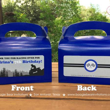 ATV Birthday Party Treat Boxes Favor Tags Bag Black Blue Boy Girl Quad All Terrain Vehicle 4 Wheeler Boogie Bear Invitations Audrina Theme