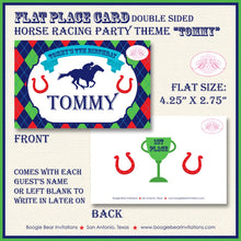 Load image into Gallery viewer, Horse Racing Birthday Party Favor Card Tent Appetizer Food Place Kentucky Derby Argyle Jockey Boy Girl Boogie Bear Invitations Tommy Theme