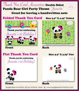 Panda Bear Birthday Party Thank You Card Girl Pink Black Green Butterfly Wild Zoo Animals Boogie Bear Invitations Jeanette Theme Printed