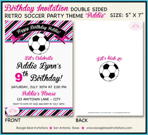 Pink Soccer Birthday Party Invitation Girl Ball Game Goal Sports Team Retro Boogie Bear Invitations Addie Theme Paperless Printable Printed