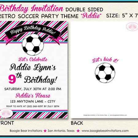 Pink Soccer Birthday Party Invitation Girl Ball Game Goal Sports Team Retro Boogie Bear Invitations Addie Theme Paperless Printable Printed