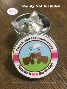 Valentines Day Woodland Birthday Party Treat Favor Tins Circle Gift Box Love Forest Red Pink Heart Love Boogie Bear Invitations Amelie Theme