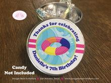 Load image into Gallery viewer, Splash Bash Birthday Party Treat Favor Tins Circle Gift Box Candy Girl Pool Swim Swimming Beach Ball Boogie Bear Invitations Danielle Theme