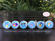 Load image into Gallery viewer, Splash Bash Birthday Party Circle Stickers Sheet Candy Favor Girl Pool Swim Swimming Pool Ocean Beach Boogie Bear Invitations Danielle Theme