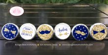 Load image into Gallery viewer, Mr Wonderful 1st Birthday Circle Stickers Candy Party Favor Mustache Bow Tie Boy Onederful Blue Gold Boogie Bear Invitations Auden Theme