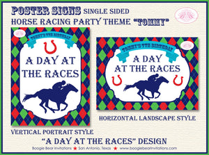 Horse Racing Birthday Party Sign Poster Derby Argyle Jockey Kentucky Derby Red Green Blue Races Boy Girl Boogie Bear Invitations Tommy Theme