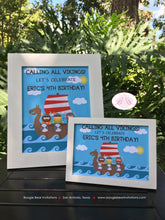 Load image into Gallery viewer, Viking Warior Birthday Party Sign Poster Frameable Boy Girl Ocean Nordic Ship Swim Swimming Boat Medieval Boogie Bear Invitations Eric Theme