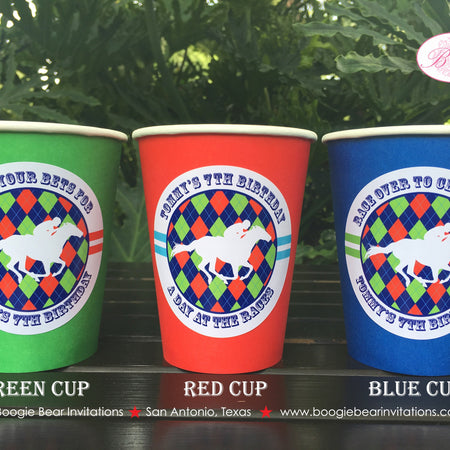 Horse Racing Birthday Party Beverage Cups Paper Drink Derby Argyle Red Green Blue Kentucky Jockey Races Boogie Bear Invitations Tommy Theme