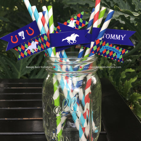 Horse Racing Birthday Party Straws Pennant Paper Drink Derby Argyle Red Green Blue Kentucky Jockey Races Boogie Bear Invitations Tommy Theme