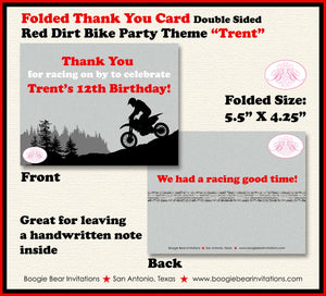 Red Dirt Bike Birthday Party Thank You Card Black Enduro Motocross Motorcycle Race Boy Girl Boogie Bear Invitations Trent Theme Printed