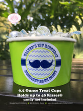 Load image into Gallery viewer, Mustache Bash Birthday Party Treat Cups Buffet Candy Appetizer Food Boy Little Man Lime Green Blue Boogie Bear Invitations Walter Theme