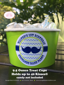 Mustache Bash Birthday Party Treat Cups Buffet Candy Appetizer Food Boy Little Man Lime Green Blue Boogie Bear Invitations Walter Theme
