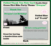 Load image into Gallery viewer, Dirt Bike Birthday Party Thank You Card Green Black Girl Boy Motocross Motorcycle Racing Race Boogie Bear Invitations Dwayne Theme Printed