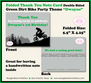 Dirt Bike Birthday Party Thank You Card Green Black Girl Boy Motocross Motorcycle Racing Race Boogie Bear Invitations Dwayne Theme Printed