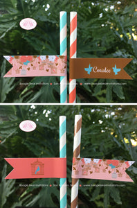 Garden Birds Birthday Party Straws Pennant Paper Girl Coral Teal Birdcage Flowers Cage Forest Rustic Boogie Bear Invitations Coralee Theme