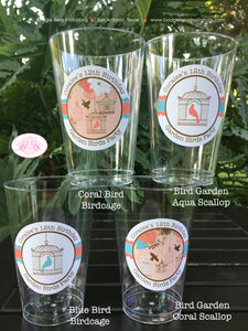 Garden Birds Birthday Party Beverage Cups Plastic Drink Girl Coral Teal Birdcage Cage Flower Forest Boogie Bear Invitations Coralee Theme