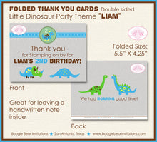 Load image into Gallery viewer, Dinosaur Birthday Party Thank You Card Favor Green Blue Brown Yellow Little Girl Boy Prehistoric Boogie Bear Invitations Liam Theme Printed