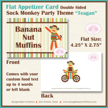Load image into Gallery viewer, Sock Monkey Birthday Favor Party Card Tent Place Food Little Wild Zoo Stripe Green Orange Blue Girl Boy Boogie Bear Invitations Teagan Theme