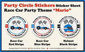 Race Car Birthday Party Circle Stickers Sheet Round Boy Girl Red Blue Black Racing Track Grand Prix Win Boogie Bear Invitations Mario Theme