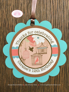 Garden Birds Birthday Favor Tags Party Girl Woodland Birdcage Flowers Coral Teal Picnic Garden Cage Boogie Bear Invitations Coralee Theme