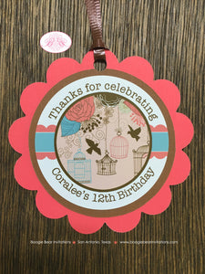 Garden Birds Birthday Favor Tags Party Girl Woodland Birdcage Flowers Coral Teal Picnic Garden Cage Boogie Bear Invitations Coralee Theme