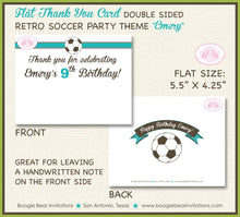 Load image into Gallery viewer, Retro Soccer Birthday Party Thank You Card Boy Girl Teal Green Blue Goal Win Group Pro Captain Boogie Bear Invitations Emery Theme Printed