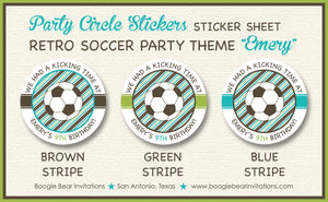 Soccer Birthday Party Stickers Circle Sheet Round Lime Green Teal Aqua Turquoise Sports Team Boy Girl Boogie Bear Invitations Emery Theme
