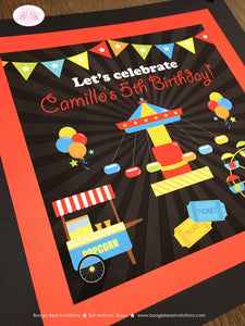 Amusement Park Birthday Party Door Banner Boy Girl Carnival Circus Carousel Swing Ride Ferris Wheel Boogie Bear Invitations Camillo Theme