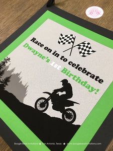 Green Dirt Bike Road Birthday Door Banner Black Party Boy Girl Motocross Enduro Sports Motorcycle Race Boogie Bear Invitations Dwayne Theme