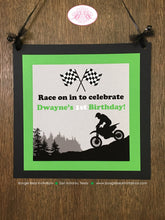 Load image into Gallery viewer, Green Dirt Bike Road Birthday Door Banner Black Party Boy Girl Motocross Enduro Sports Motorcycle Race Boogie Bear Invitations Dwayne Theme