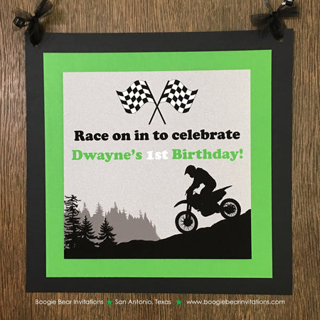 Green Dirt Bike Road Birthday Door Banner Black Party Boy Girl Motocross Enduro Sports Motorcycle Race Boogie Bear Invitations Dwayne Theme