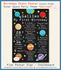Outer Space Birthday Party Sign Stats Poster Frameable Chalkboard Milestone Galaxy Girl Boy Planet 1st Boogie Bear Invitations Galileo Theme