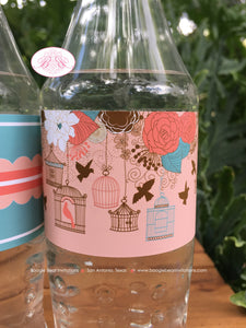 Garden Birds Birthday Party Bottle Wraps Cover Wrappers Label Girl Birdcage Flower Forest Coral Teal Boogie Bear Invitations Coralee Theme