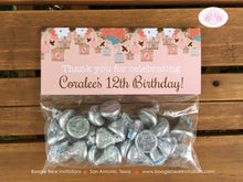 Load image into Gallery viewer, Garden Birds Birthday Party Treat Bag Toppers Folded Favor Label Coral Teal Birdcage Garden Picnic Tag Boogie Bear Invitations Coralee Theme