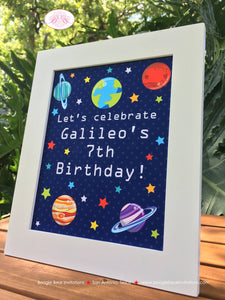 Outer Space Birthday Party Sign Poster Frameable Girl Boy Planets Solar System Galaxy Astronaut Travel Boogie Bear Invitations Galileo Theme