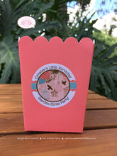 Load image into Gallery viewer, Garden Birds Popcorn Boxes Mini Food Buffet Birthday Party Girl Birdcage Coral Teal Woodland Forest Boogie Bear Invitations Coralee Theme