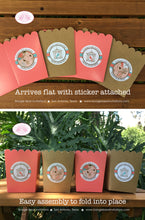 Load image into Gallery viewer, Garden Birds Popcorn Boxes Mini Food Buffet Birthday Party Girl Birdcage Coral Teal Woodland Forest Boogie Bear Invitations Coralee Theme