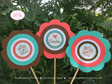 Load image into Gallery viewer, Garden Birds Party Centerpiece Stick Birthday Set Girl Woodland Birdcage Coral Teal Vintage Flowers Boogie Bear Invitations Coralee Theme