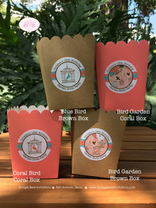 Garden Birds Popcorn Boxes Mini Food Buffet Birthday Party Girl Birdcage Coral Teal Woodland Forest Boogie Bear Invitations Coralee Theme