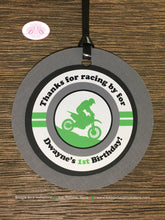 Load image into Gallery viewer, Green Dirt Bike Birthday Party Favor Tags Black Grey Boy Girl Motorcycle Motocross Enduro Sports Racing Boogie Bear Invitations Dwayne Theme