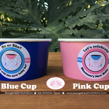 BBQ Shower Reveal Party Treat Cups Baby Q Twin Candy Buffet Food Paper Blue Pink Boy Girl Birthday 1st Boogie Bear Invitations Shannon Theme