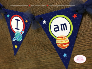 Outer Space Pennant I am 1 Banner Birthday Party Highchair Boy Girl Planet Science 1st 2nd 3rd 4th 5th Boogie Bear Invitations Galileo Theme