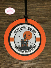 Load image into Gallery viewer, Halloween Birthday Party Favor Tags Haunted House Spooky Birthday Full Moon Haunting Orange Black Boogie Bear Invitations Hitchcock Theme