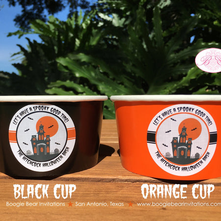 Halloween Party Treat Cups Candy Buffet Food Paper Birthday Haunted House Orange Black Bat Full Moon Boogie Bear Invitations Hitchcock Theme
