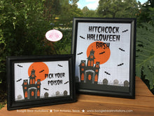 Load image into Gallery viewer, Haunted House Halloween Party Sign Poster Paper Frameable Full Moon Haunting Birthday Orange Black Boogie Bear Invitations Hitchcock Theme