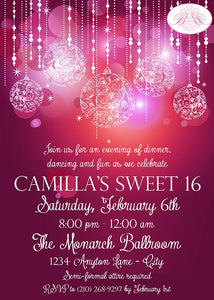 Sweet 16 Birthday Party Invitation Red Pink Glowing Ornament Girl 1st 16th Boogie Bear Invitations Camilla Theme Paperless Printable Printed